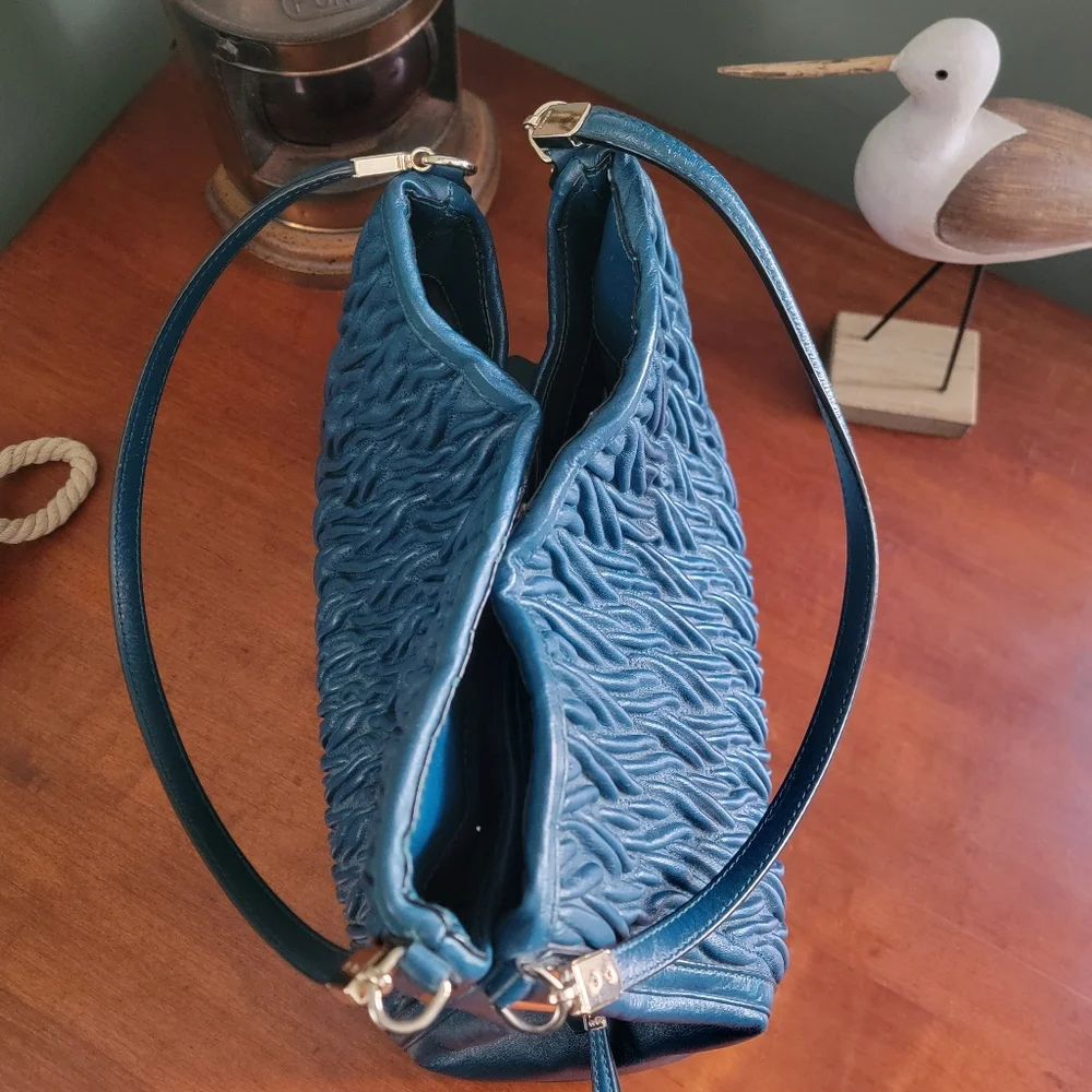 Coach 26257 Madison Phoebe Gathered Twist Teal Leather Shoulder Bag